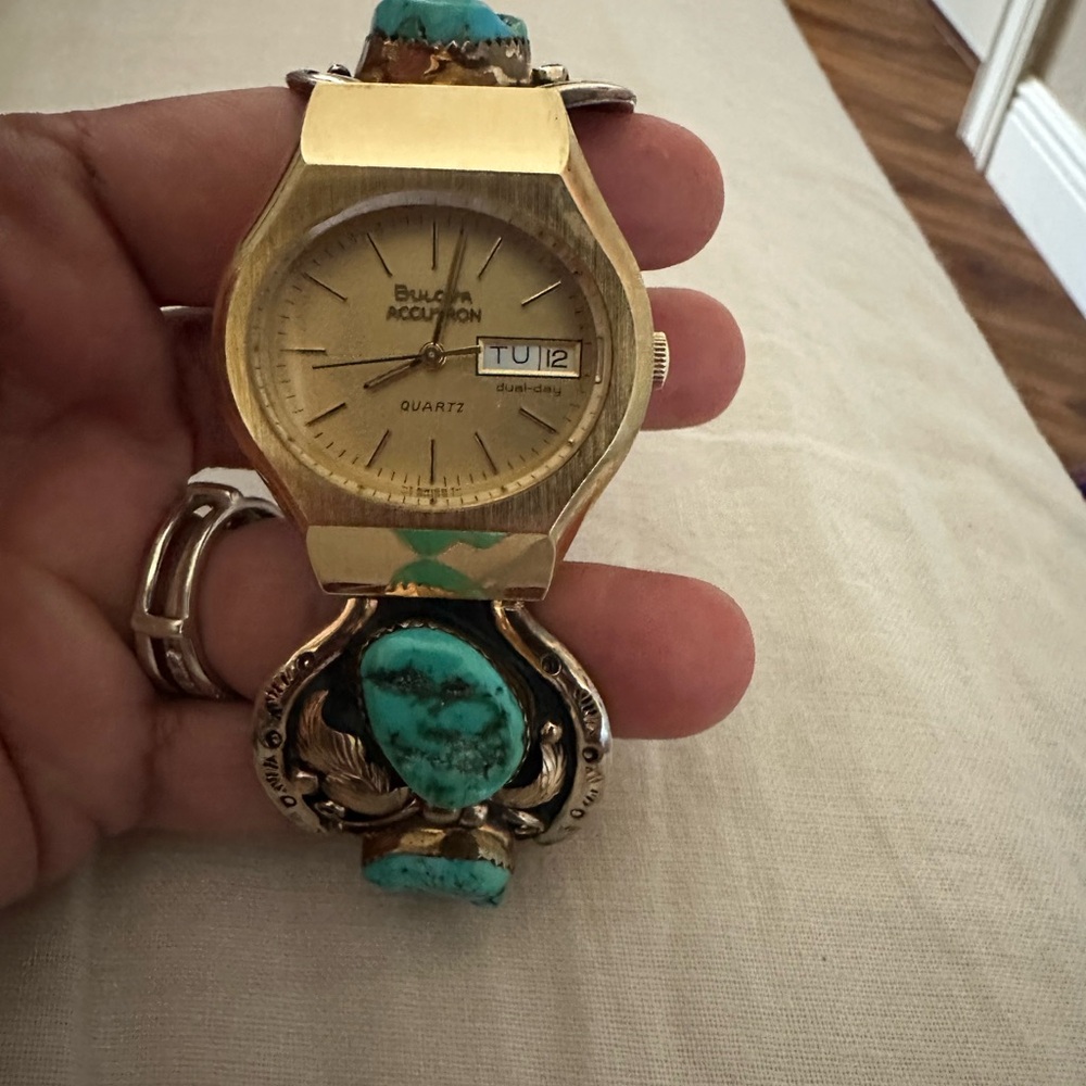 Sterling & Turquoise Watch Band - Bullova Accu-tron Watch